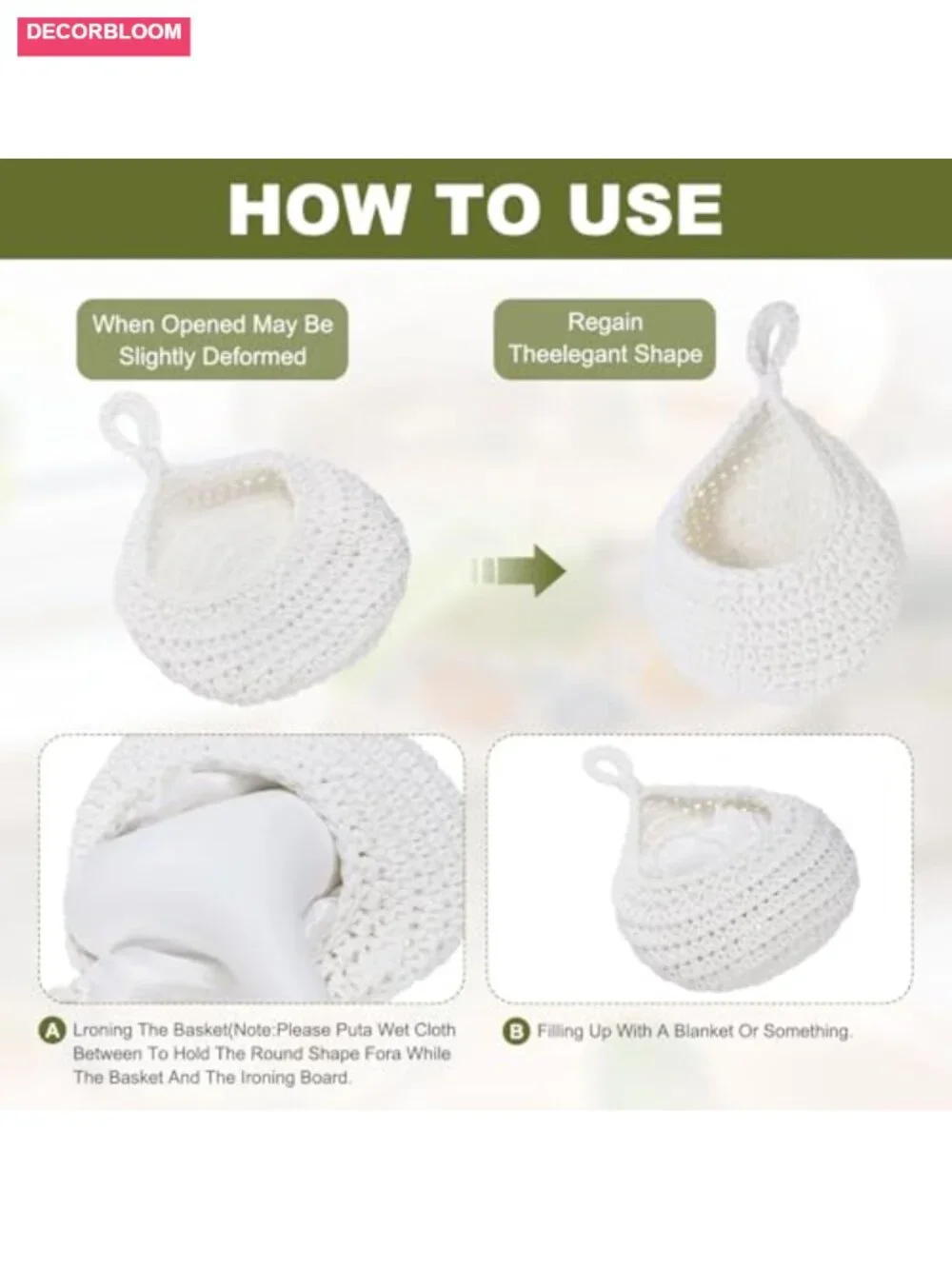 Hand-Woven Cotton Rope Hanging Fruit Basket Set with Adhesive Hooks